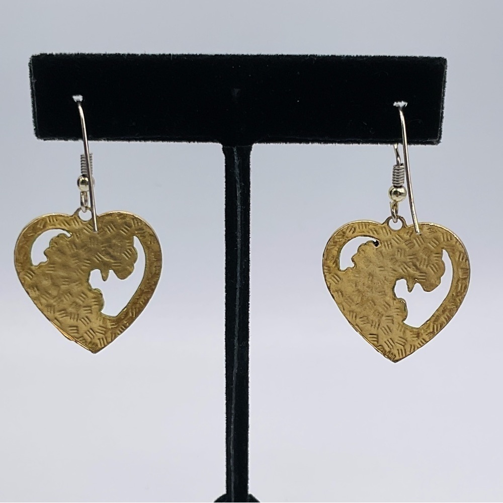 VTG Earrings Cloisonne Flower Butterfly Gold Tone 80s Jewelry Heart Gift Black - Picture 4 of 8